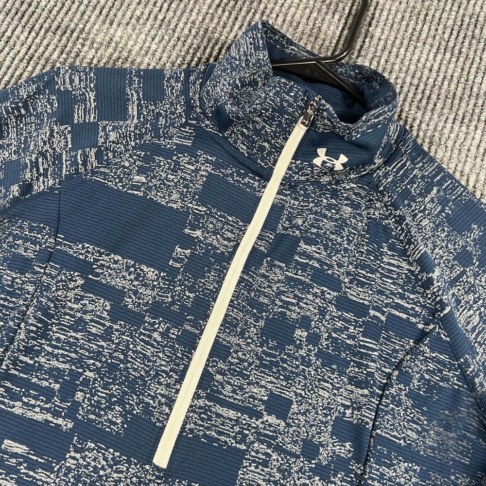 Under Armour Pullover Shirt Womens Medium Blue Geometric Long Sleeve 1/4 Zip Fit